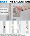 Magnetic Door Ball Catch 8 Pack For Top Of Doors And Invisible Cabinets installation guide, showing stainless steel and brass components.