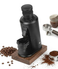 Top Tier Electric Espresso Coffee Grinder With 80MM Stainless Steel Flat Burr yields reliable grinds on a wooden base with coffee beans.