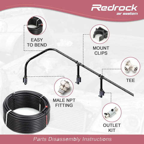 Three Quarter Inch Shop Air Line Kit For Garage With 200 Ft HDPE Aluminum Piping And Four Way Manifold Block Leak Proof