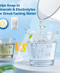 Illustration comparing mineral-rich water with Six Replacement Filters For Refillable Water Filtration System for cleaner water.