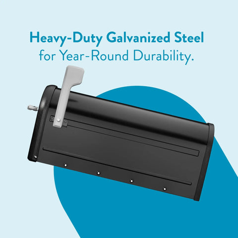 Side view of Chadwick Galvanized Steel Post Mount Mailbox Black 21 Inch with cast aluminum handle and durable finish.