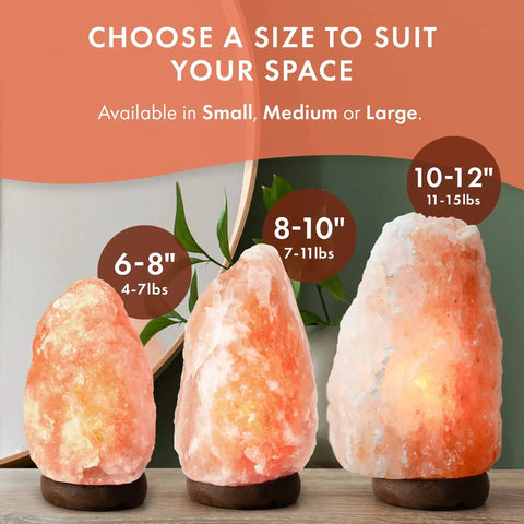 Hand Carved Salt Lamp With Dimmer Switch And Wooden Base, Cozy Pink Glow Night Light, 8 To 10 Inches, three sizes shown