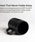 Self Heating Coffee Mug With Rechargeable Battery And Digital Temperature Control Keeps Your Drinks Piping Hot All Day Long Sleek Led Display Makes Temp Swaps A Breeze While The Roomy 16 Oz Black Body Delivers Total Upgrade Vibes For Any Desk Setup, featuring a black design and a comfortable handle.