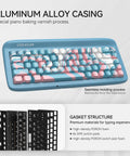 Premium Sixty Five Percent Wireless Mechanical Keyboard Featuring Slick Aluminum Body, Gasket Mount Feel, showing glossy aluminum casing and gasket structure.