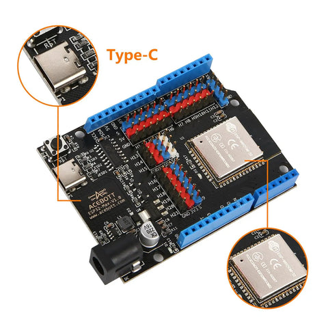 ESP32 Max Development Board USB C WiFi Bluetooth MicroPython Arduino Compatible IoT Smart Home Robotics Coding Kit For Teens And Makers Hands On Mini PC Game Console Module with USB-C port and pin headers