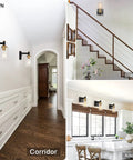 Two Pack Black and Gold Wall Sconces With Glass Shade Modern Rustic Brass Bathroom Wall Lighting in corridor, stairway, and kitchen