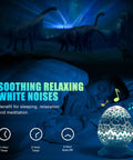 Child sleeping with 3 In 1 Aurora Night Light Projector With 33 Light Effects Bluetooth Speaker White Noise And Remote Control Dinosaur Egg Theme For Kids Bedroom Decor Party Gift Lit, dinosaur projections on wall.