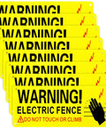 Reflective Aluminum Electric Fence Warning Signs, 8 Pack, 10 By 4 Inches, Weatherproof Outdoor Safety Signs For Farm And Home, UV Gloss Finish For Maximum Visibility And Durability, stacked yellow signs