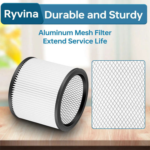 Premium Replacement Vacuum Filter For 5 Gallon Wet Dry Vacs Fits 90304 90350 90333 And Similar Models White 2 Pack High Efficiency Replacement Part Easy Install And Durable Filtration, showcasing aluminum mesh detail