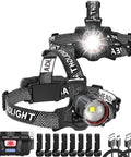Two Pack Rechargeable Headlamp With Beast Bright LED Beam Motion Sensor Zoom Five Modes 800 Meters Reach 90 Degree Adjustable Headlamp