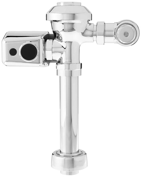 Touchless AquaSense 1.28 GPF Sensor Flush Valve For Water Closets Chrome Impact Resistant Housing Go Blue Dual Seal Clog Resistant Bypass Chloramine Resistant Seals Tamper Proof Cap Low Maintenance, chrome sensor flush valve