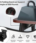 Heavy Hitter Folding Table Leg Brackets Four Pack Zero To Ninety Degree Self Locking Hinges in use, supporting 500 pounds per bracket.