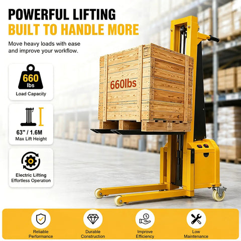 Heavy Duty Electric Pallet Lift Stacker With Remote Controlled Height Tweaking And Wide Forks For No Sweat Home Moving Garage Organizing And Easy 660 Pound Heavy Load Handling