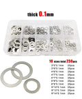 Flat Washers Ultra Thin 0.1mm Thick Mixed Set Kit 500 Pcs In 2 Boxes 304 Stainless Steel A2 For Home Garage Workshop Automotive And Industrial Use Pro Grade Durable Rust Resistant Burr Free Finish, 10 sizes in organizer box