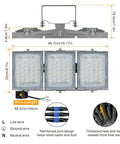 150W Dimmable LED Flood Light Outdoor With 15000 Lumens, Triac Dimming, dimensions and wiring details shown