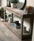 Legit Rusted Aging Wood Stain Delivers Hella Authentic Weathered Brown And Gray Patina For Floors Cabinets Millwork Doors And Furniture With Voc Free Low Odor applied on rustic console table.