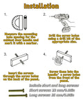 Installation guide for Stunning 4 Pack Swan Cabinet Knobs, showing hole measurement and screw fitting steps.