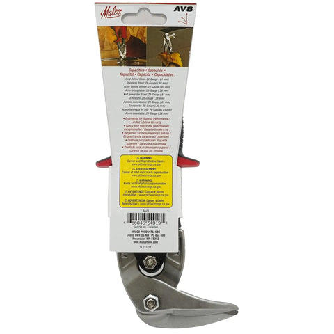 Left Cutting Aviation Snips With 90 Degree Forged Steel Jaws in packaging, showcasing red non-slip grips and heavy duty build