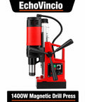 Heavy Duty Portable Magnetic Drill Press Built Tough For Daily Grind 1400 Watt Motor with side view and adjustable handle.