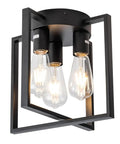 Three Light Black Ceiling Light Fixture, Farmhouse Industrial Matte Black Finish, Durable Rust Proof Metal, Open Frame Design