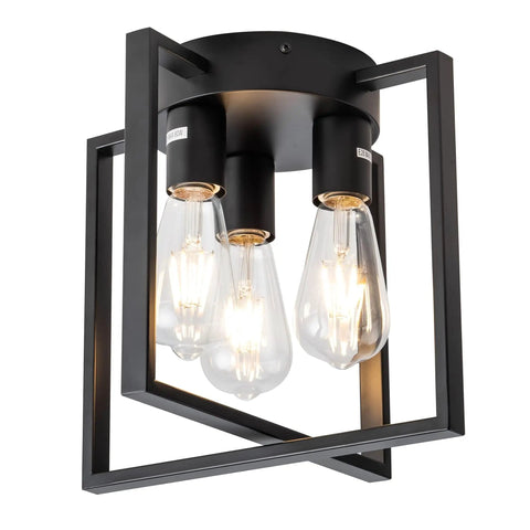 Three Light Black Ceiling Light Fixture, Farmhouse Industrial Matte Black Finish, Durable Rust Proof Metal, Open Frame Design