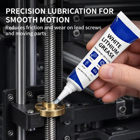Applying Six Pack 3D Printer Grease Lubricant For Gears And Guide Rails on lead screw for smooth motion
