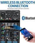 6 Channel DJ Mixer Portable Bluetooth MP3 Studio Console With 256 Digital Effects Dope DSP Engine 48V Phantom Power USB Interface, wireless Bluetooth connection