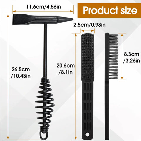 Heavy Duty Chipping Hammer And Wire Brush Set 10.6 Inch With Spring Handle For Weld Slag Removal And Spatter Cleanup A Must Have Welding Tools Kit For MIG TIG And Arc Welders, showing hammer and brush sizes.