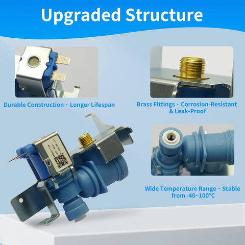 Direct Replacement Refrigerator Water Inlet Valve For GE Refrigerators Ends Ice Maker Headaches And Water Dispenser Issues With Easy Install OEM Equivalent Part shown with upgraded structure, brass fittings, and durable construction.