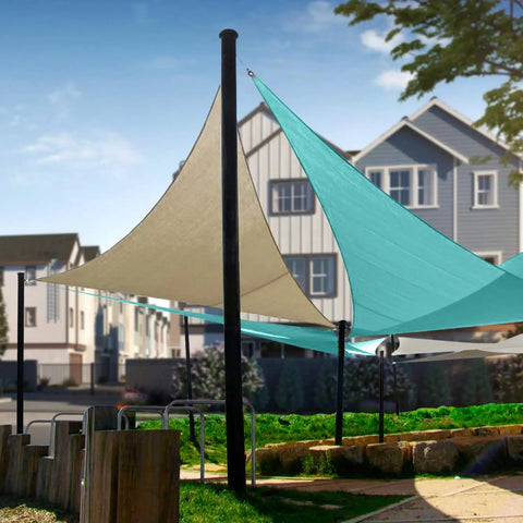 Installed Waterproof Sun Shade Sail Triangle 12x12x17 Outdoor Canopy with UV Block for Patio Backyard Pool Deck Cover Beige