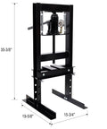 Front view of a black 6 Ton Hydraulic Shop Press H Frame with Gauge for precision bearing pressing, heavy-duty bending and straightening.