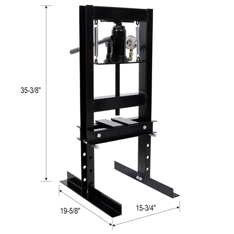 6 Ton Bottle Jack Shop Press With Gauge For Bending Straightening And Pressing Parts Like Bearings U Joints Bushings Ball Joints And Pulleys In Auto Shop Or Garage Pro Grade Heavy Duty black frame side view