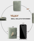 Compact Womens Wallet RFID Blocking Vegan Leather Bifold Card Holder For Women With 10 Card Slots 2 ID Windows