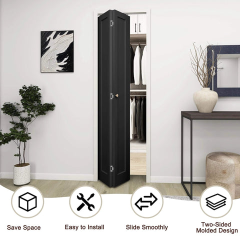 30 Inch By 80 Inch Bifold Barn Door Vinyl Wrapped Textured Black One Panel Bifold Closet Door With Hardware Kit Waterproof