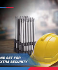 Heavy Duty 32-Piece S2 Steel Tamper-Proof Bit Set with 6 Inch Screwdriver displayed near a yellow hard hat