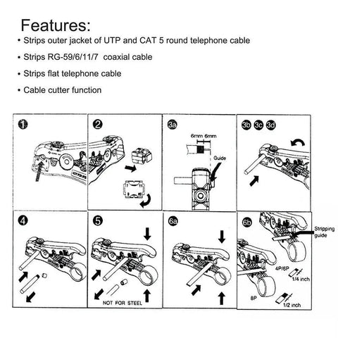 Features of Two Pack Universal Cable Wire Stripper Cutter Tool For Flat Or Round Cables UTP Cat5 Cat6 And Coaxial Coax Stripping Tool