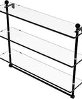 Matte Black 22-Inch Triple Tier Integrated Towel Bar With Glass Shelf, Solid Brass Construction, 3/8-Inch Tempered Glass