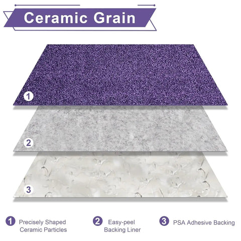 Top Tier PSA Purple Ceramic Sandpaper Roll For Longboard And Auto Detailing Jobs With 180 Grit showing ceramic grain and adhesive backing.