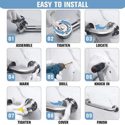 Installation guide for Super Sturdy 24 Inch Stainless Steel Shower Grab Bar That Actually Holds Tight with step-by-step process.
