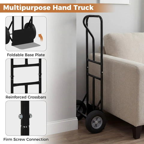 Heavy Hitter Metal Hand Truck With 600 Pound Capacity Smooth Rolling 10 Inch Rubber Wheels And Ergonomic P Handle Lay Flat Foldable Base Plate For No Sweat Home Or Warehouse Cargo Hauling