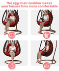 Egg Chair Cushion Replacement For Hanging Chairs Outdoor Waterproof Cover Cushioned Wicker Hammock Swing Pad For Patio Thick Plush Comfort With High Elastic Filling And Breathable Shredded Foam Red in use with woman seated.