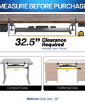 Large Under Desk Keyboard And Mouse Tray With Smooth Slider Rail System, Heavy Duty Quick Grip Clamp For Ergonomic Typing Comfort showing 32.5" clearance needed.