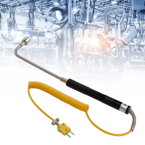 Type K Thermocouple Temperature Probe With Insulated Handle Curved Shank Sensor For Gas And Liquid Temperature Detection Heavy Duty Industrial Grade Heat Resistant Steel Probe With Quick Reliable Readings