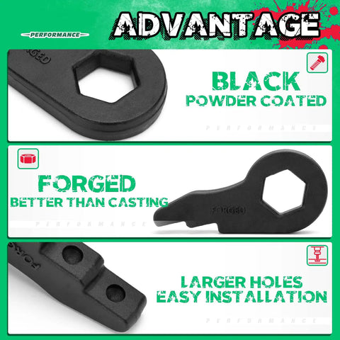 1-3 Inch Adjustable Torsion Lift Kit with forged black powder-coated front torsion bars, advantages in design details.