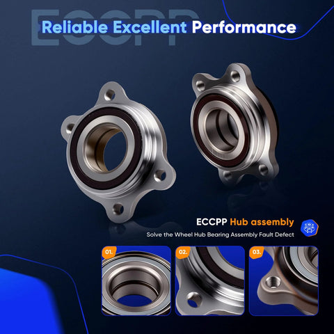 Front Wheel Bearing And Hub Assembly For Audi A6 Quattro 2005 2011 And A6 2005 2011 S6 2007 2011 A8 Quattro 2004 2010 R8 2008 2015 And Volkswagen Phaeton 2004 2006 Heavy Duty OEM Grade Hub Bearings displayed with close-up views