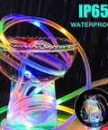 Colorful Outdoor Battery Operated LED Rope Lights 40 Ft With 120 LEDs wrapped around glass, showcasing IP65 waterproof feature.