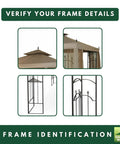Frame details for 10x10 gazebo with beige canopy top, compatible with models 61821, HD-61821, 618221, GGHL00019.