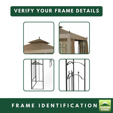 Frame details for 10x10 gazebo with beige canopy top, compatible with models 61821, HD-61821, 618221, GGHL00019.