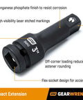 One Quarter Inch Drive Impact Extension, Two Inch Length With Pin And O Ring Socket Retention, Corrosion Resistant Manganese Phosphate Finish