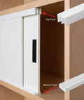1/4 Inch Panel Sliding Door Track Kit With 48 Inch White Plastic Upper And Lower Tracks Pack Of 2 USA Made All Inclusive System installed on wood cabinet